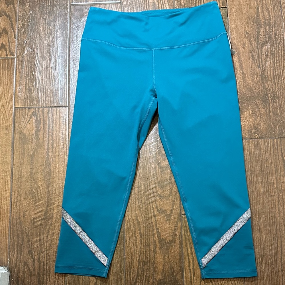 Victoria's Secret Sport Knockout Teal Leggings with Silver Accents